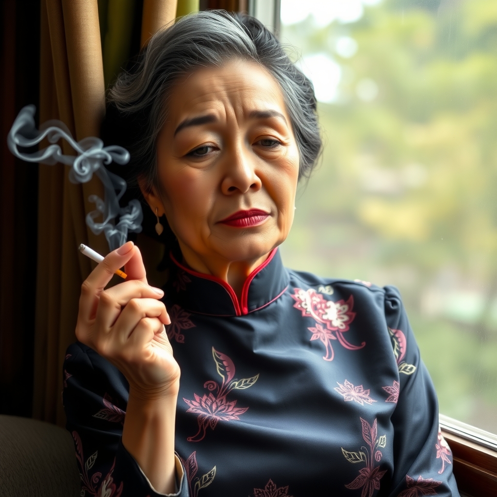 elegant woman in cheongsam leans against window by मुफ्त एआई छवि जनरेटर - बिना लॉगिन के✨ | AIGAZOU