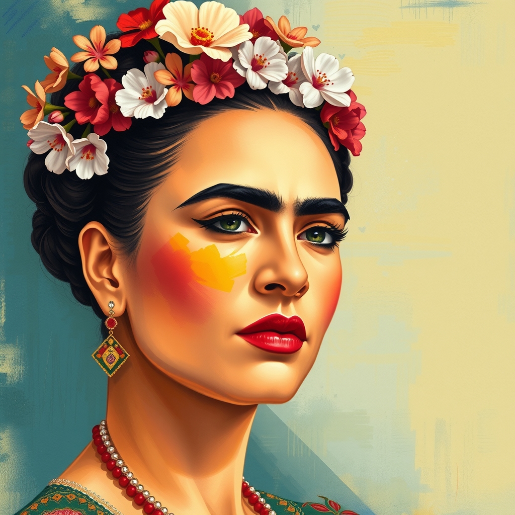 frida kahlo self portrait illustration pastel colors by मुफ्त एआई छवि जनरेटर - बिना लॉगिन के✨ | AIGAZOU