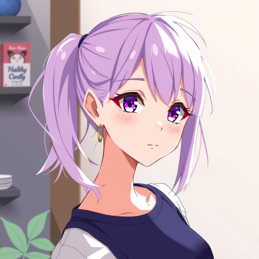 girl pastel purple hair ponytail anime style by Générateur d'images par IA gratuit - Aucune connexion nécessaire✨ | AIGAZOU