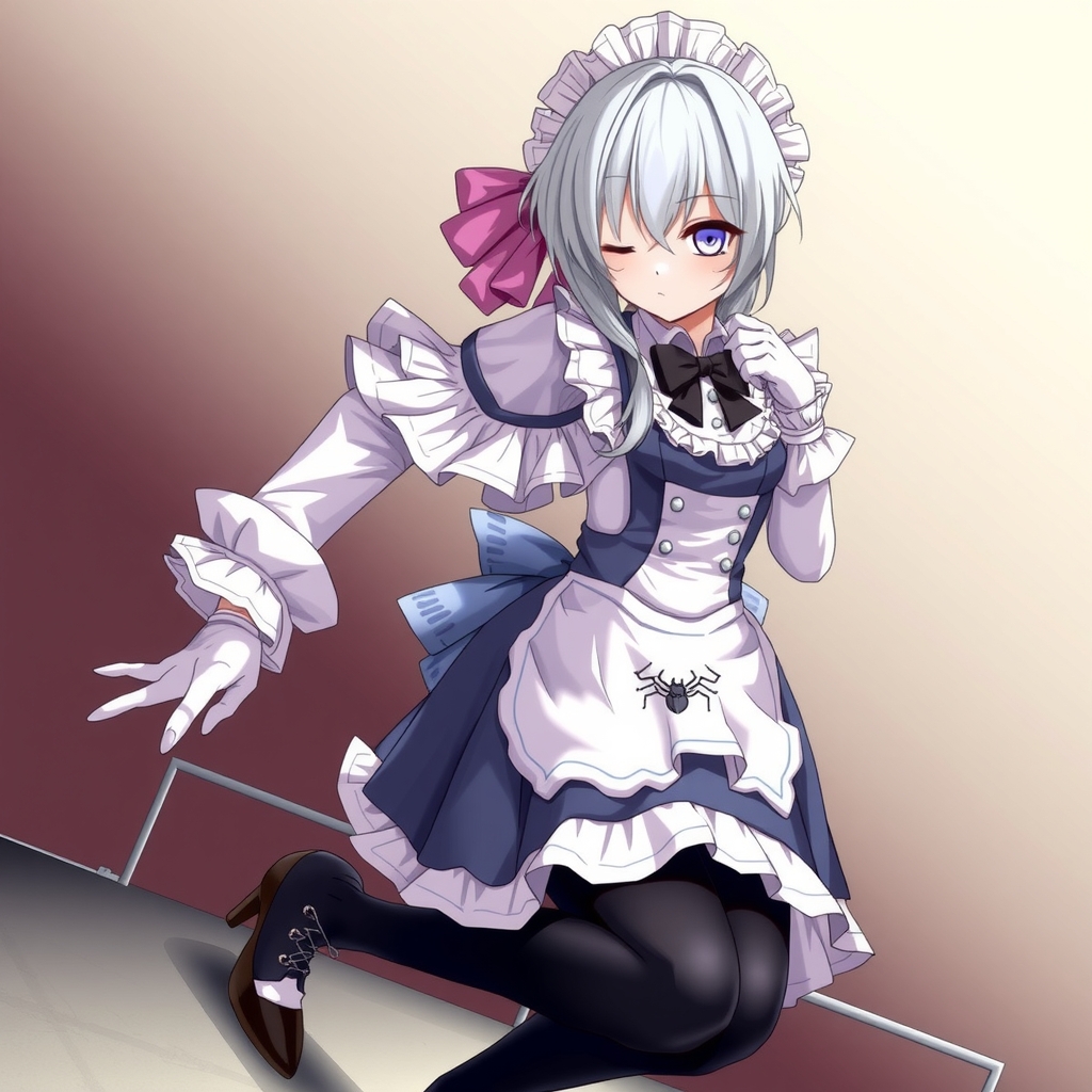 anime style silver hair with one eye hidden wearing a classic victorian maid dress by Générateur d'images par IA gratuit - Aucune connexion nécessaire✨ | AIGAZOU