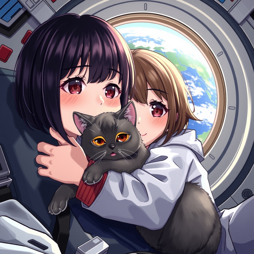 girl with anime eyeliner and sham cat in space by Générateur d'images par IA gratuit - Aucune connexion nécessaire✨ | AIGAZOU