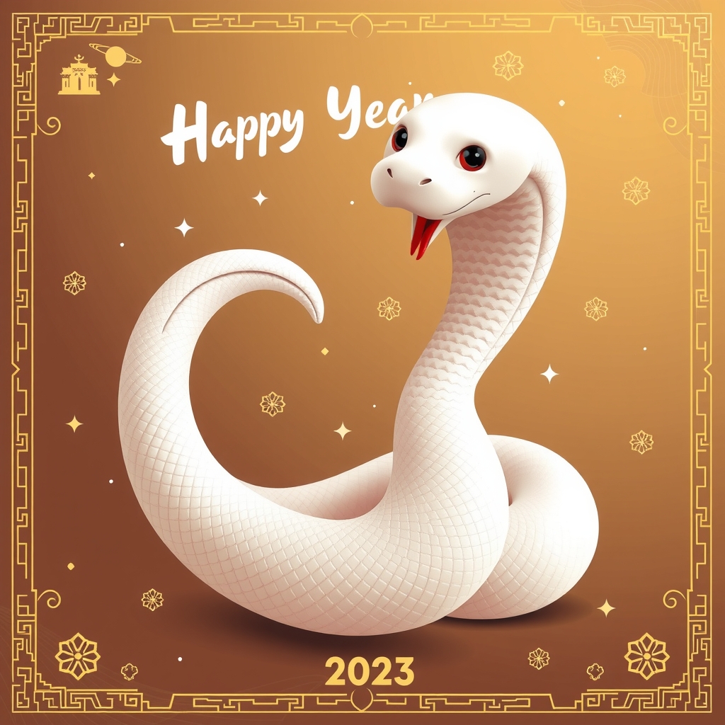 white snake zodiac new year card cute lively new year happy new year 2025 by मुफ्त एआई छवि जनरेटर - बिना लॉगिन के✨ | AIGAZOU