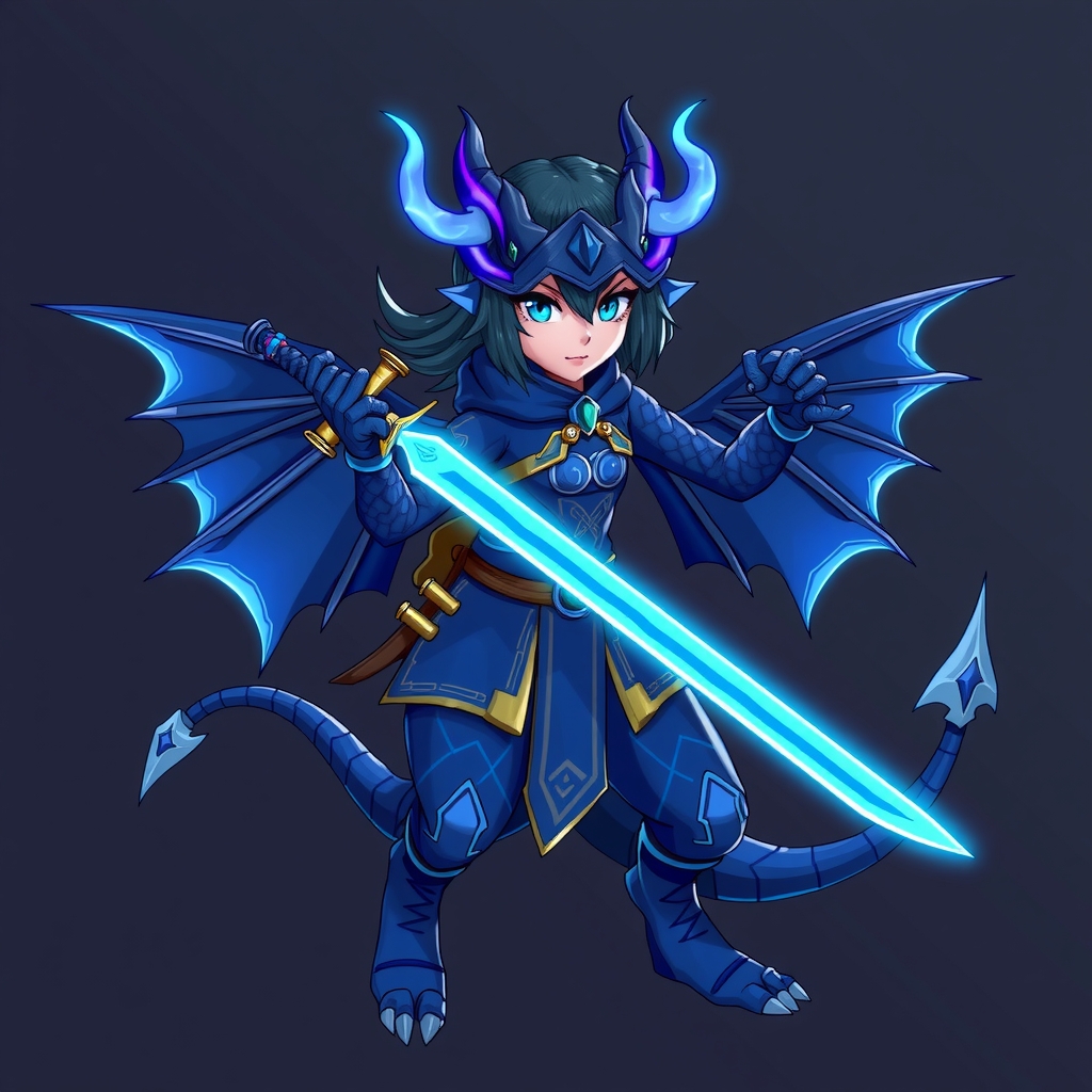 dark blue dragon girl neon blue samurai sword by मुफ्त एआई छवि जनरेटर - बिना लॉगिन के✨ | AIGAZOU