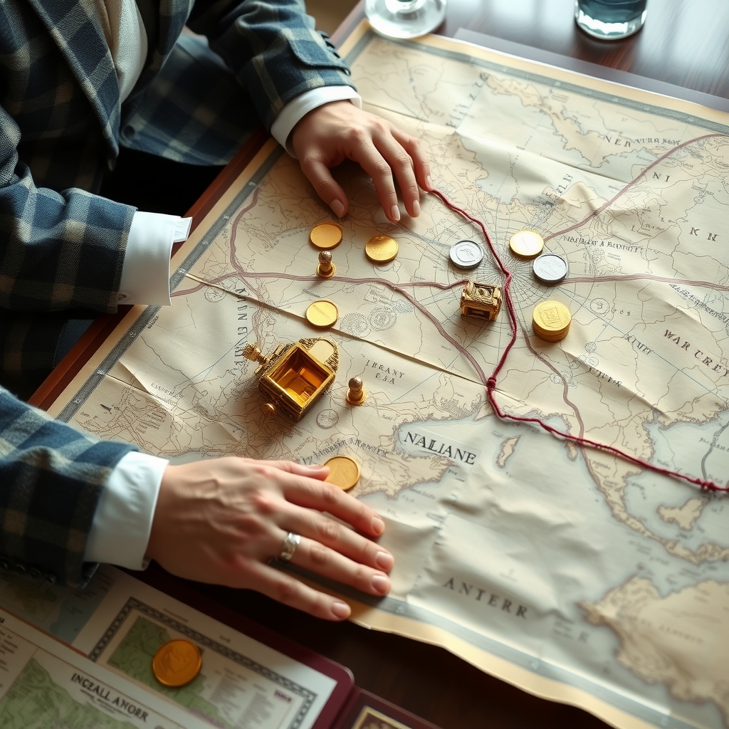 investors search for treasure areas on map spread on desk by मुफ्त एआई छवि जनरेटर - बिना लॉगिन के✨ | AIGAZOU