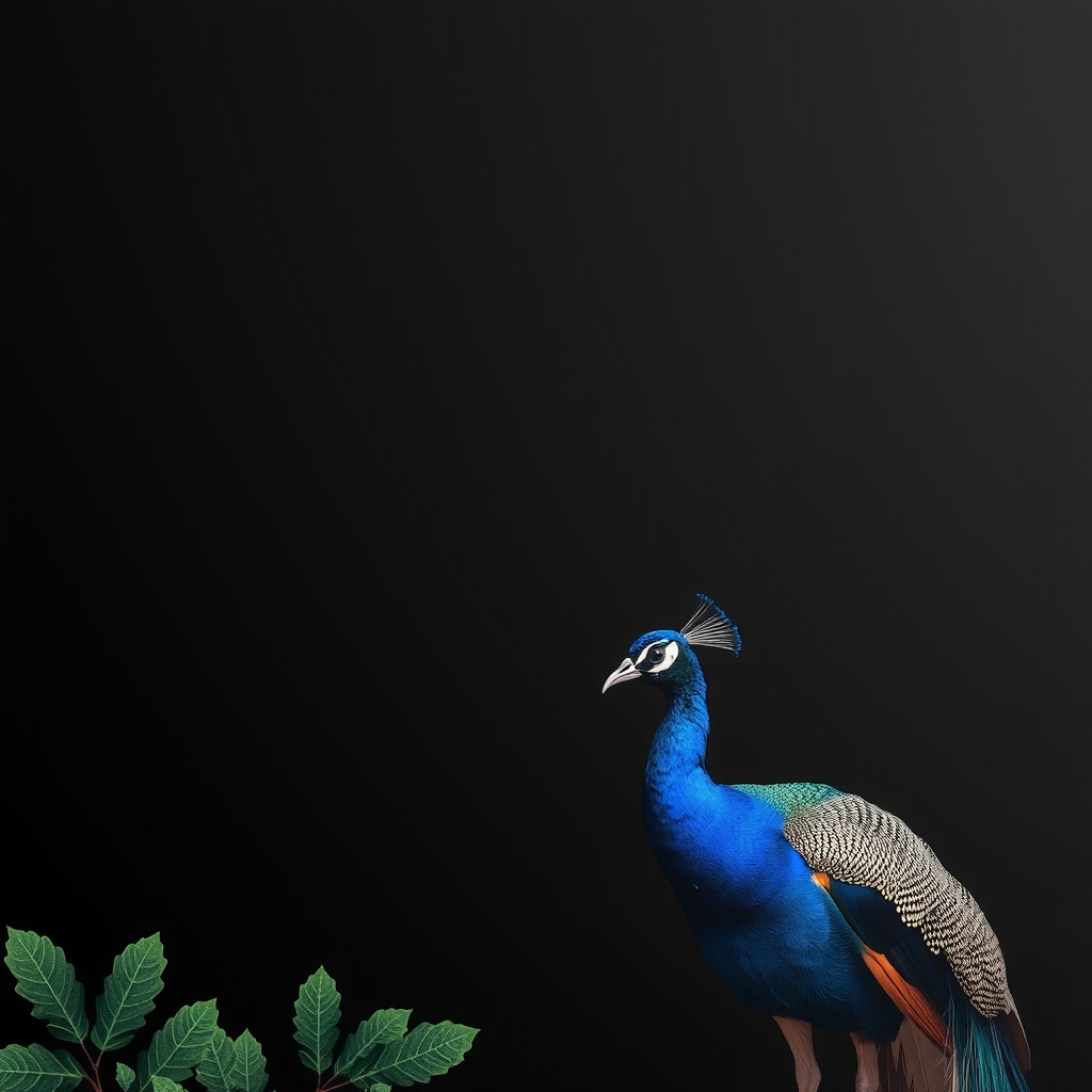 black background with peacock in bottom left corner by Générateur d'images par IA gratuit - Aucune connexion nécessaire✨ | AIGAZOU