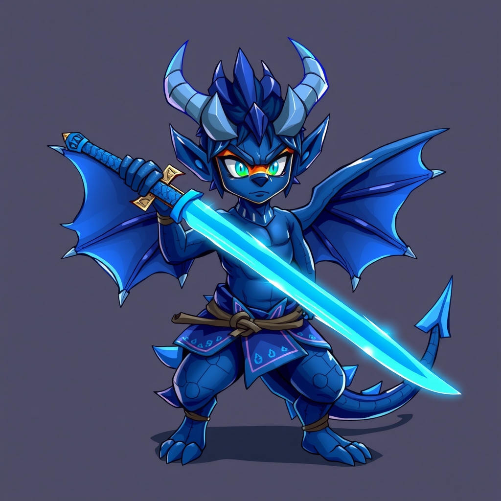 dark blue dragon boy neon blue samurai sword by मुफ्त एआई छवि जनरेटर - बिना लॉगिन के✨ | AIGAZOU