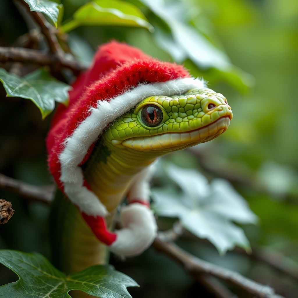 hidden green plants snake santa hat by मुफ्त एआई छवि जनरेटर - बिना लॉगिन के✨ | AIGAZOU