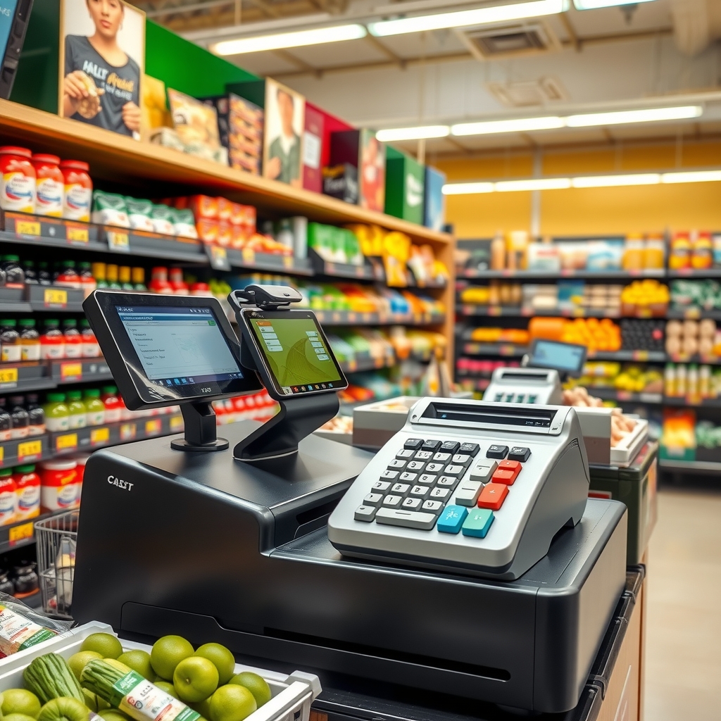 a cash register system for supermarket or discount store by मुफ्त एआई छवि जनरेटर - बिना लॉगिन के✨ | AIGAZOU