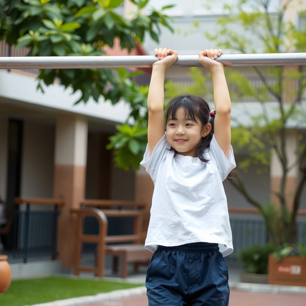 japanese middle school girl hanging from high bar by मुफ्त एआई छवि जनरेटर - बिना लॉगिन के✨ | AIGAZOU