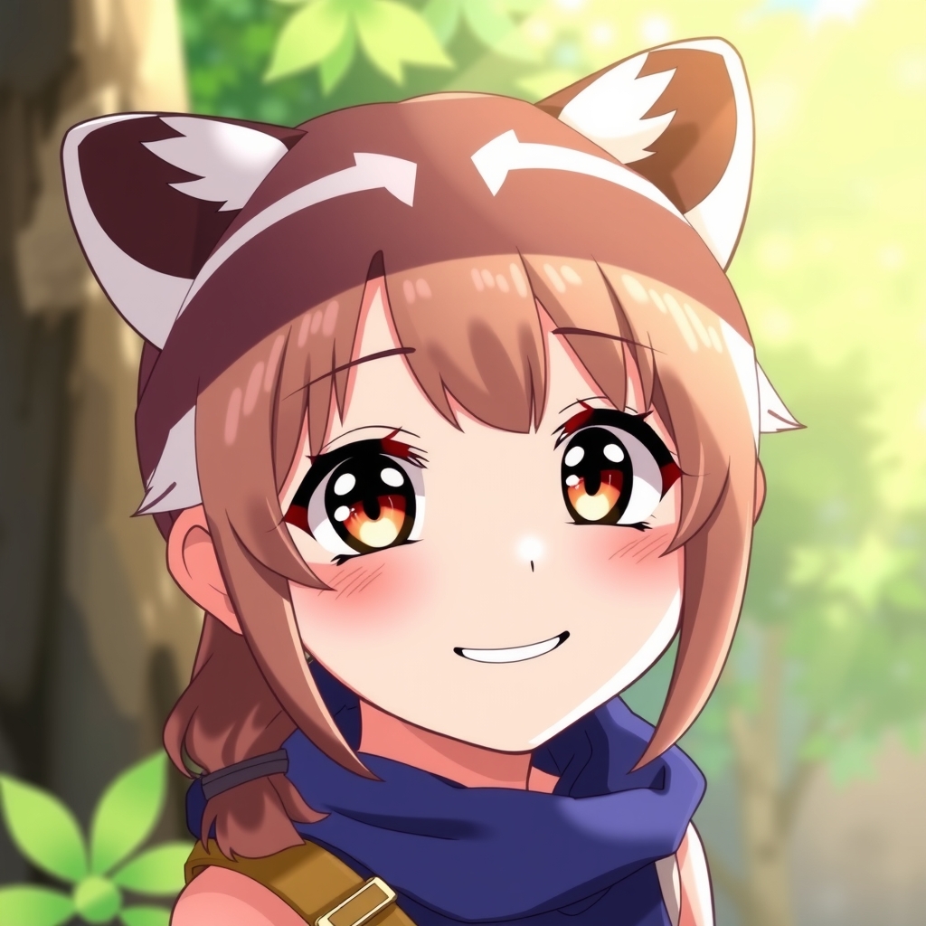 young girl raccoon ears anime smile by मुफ्त एआई छवि जनरेटर - बिना लॉगिन के✨ | AIGAZOU