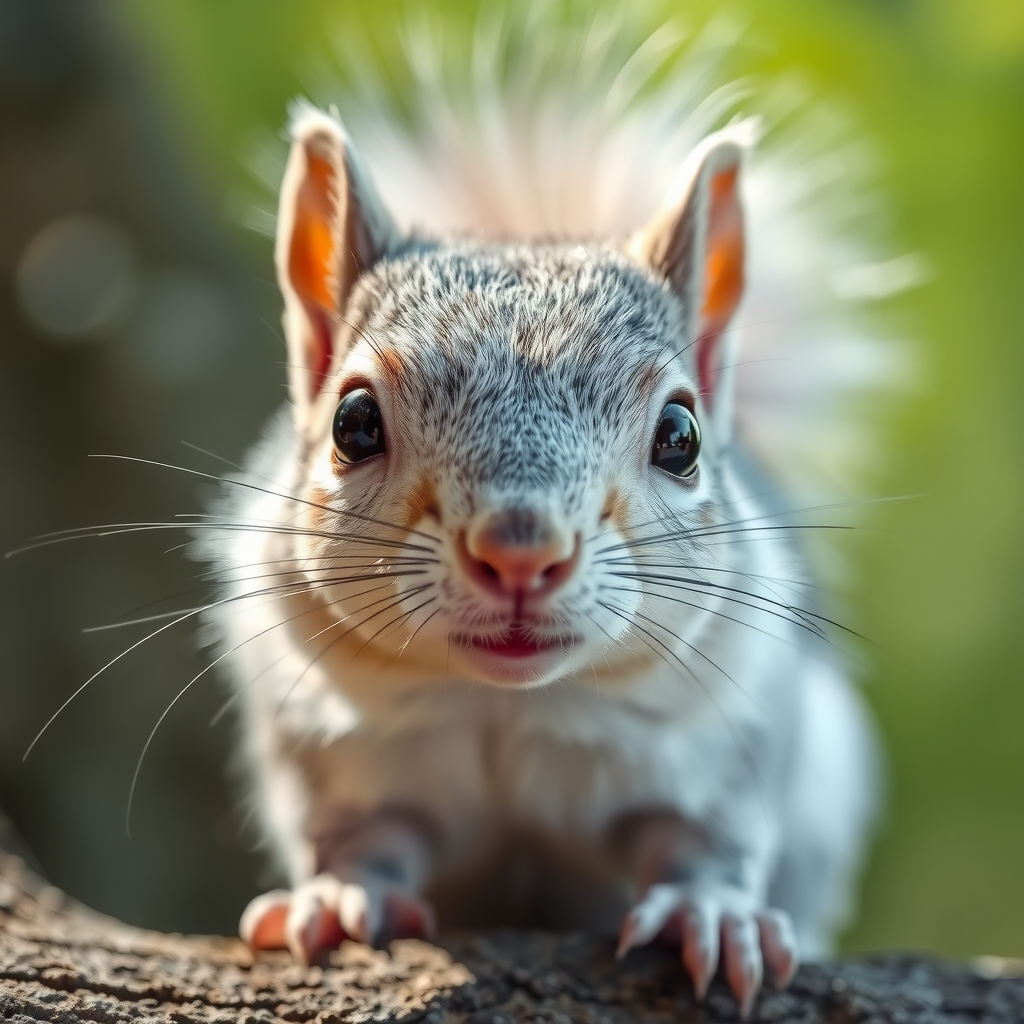 a white silver shiny squirrel with happy eyes looking directly at the camera by मुफ्त एआई छवि जनरेटर - बिना लॉगिन के✨ | AIGAZOU