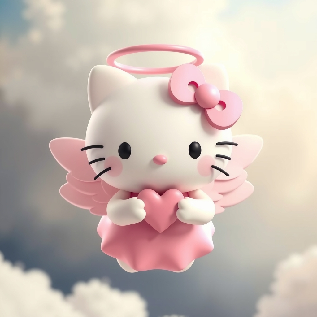 hello kitty 3d angel cute realistic angel halo heart wand flying on clouds pastel colors by मुफ्त एआई छवि जनरेटर - बिना लॉगिन के✨ | AIGAZOU