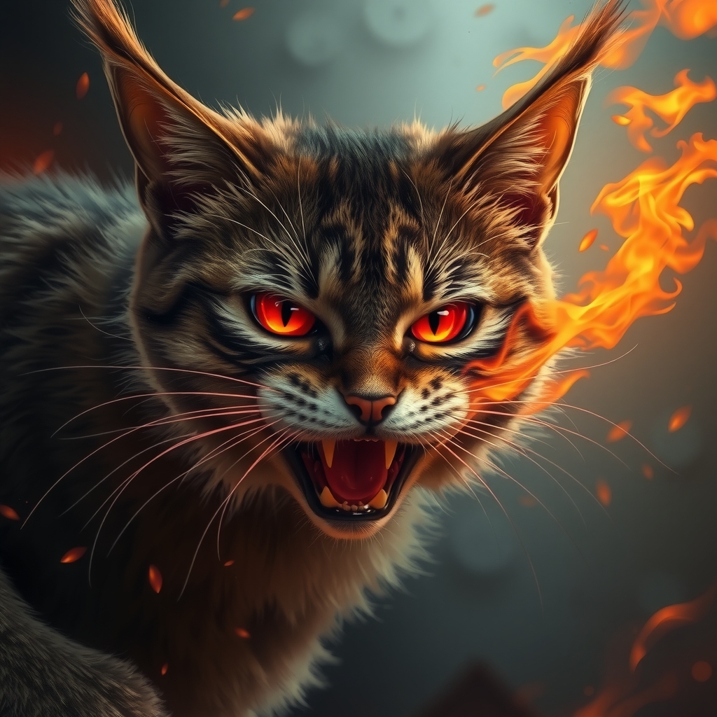 evil cat red eyes spitting fire by मुफ्त एआई छवि जनरेटर - बिना लॉगिन के✨ | AIGAZOU