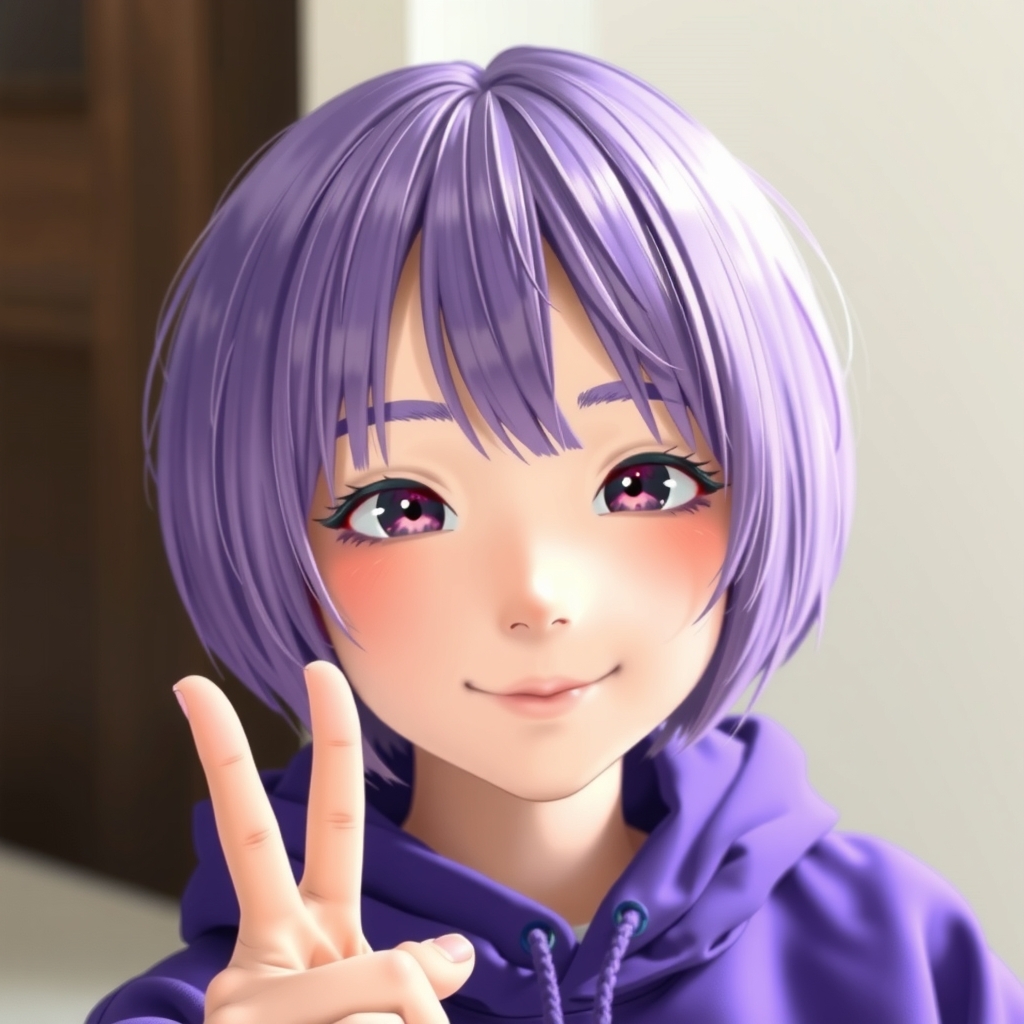 neutral boy with purple hair and smile by Générateur d'images par IA gratuit - Aucune connexion nécessaire✨ | AIGAZOU