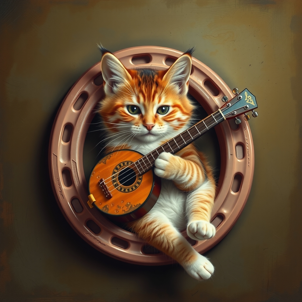 a cat lies in a horseshoe and plays an instrument by मुफ्त एआई छवि जनरेटर - बिना लॉगिन के✨ | AIGAZOU