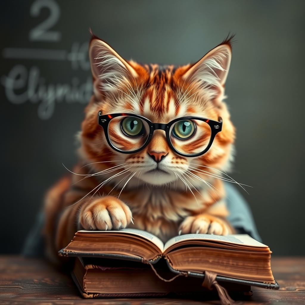 a cat as a teacher with glasses and an ancient book by मुफ्त एआई छवि जनरेटर - बिना लॉगिन के✨ | AIGAZOU