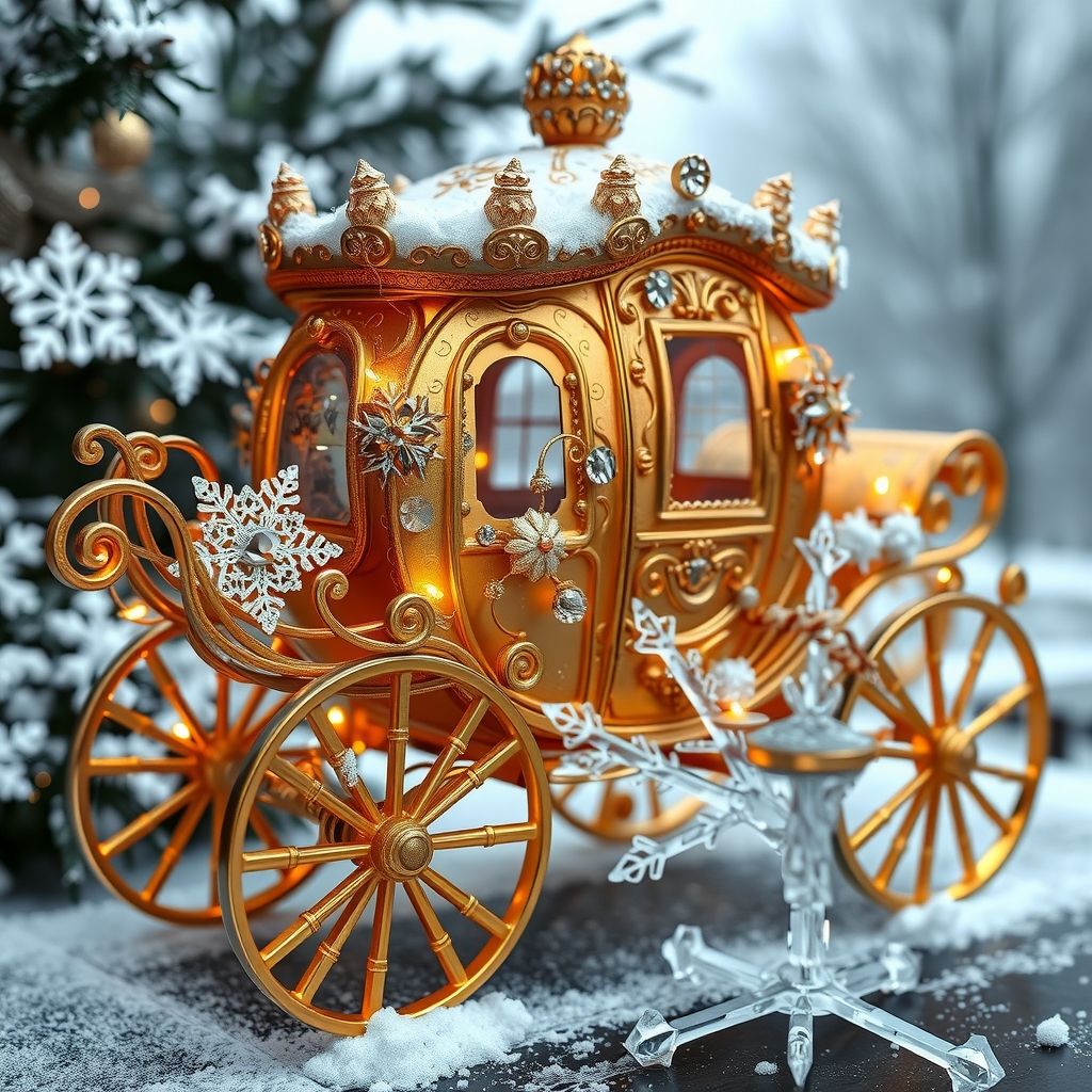 a golden carriage decorated with snowflakes and ice flowers by मुफ्त एआई छवि जनरेटर - बिना लॉगिन के✨ | AIGAZOU