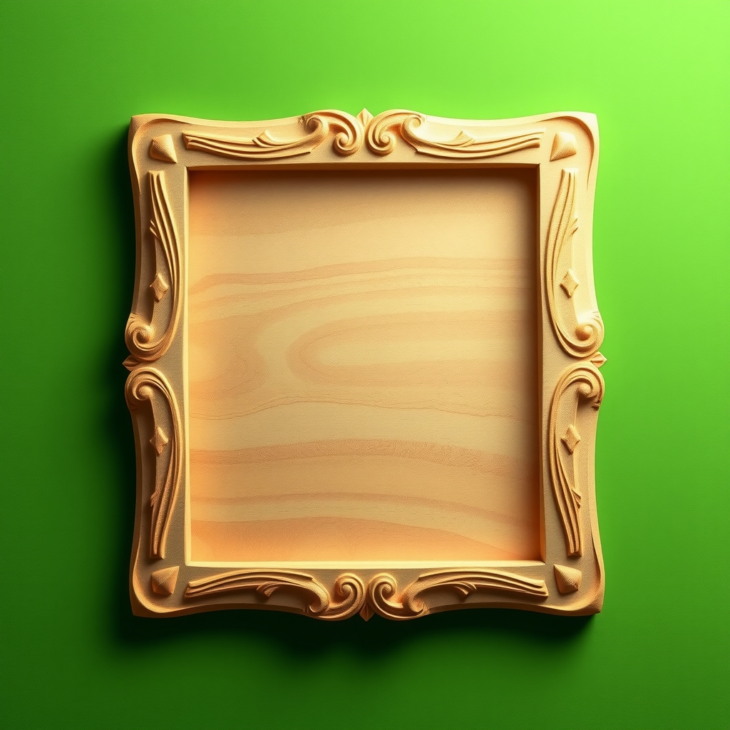 green background and frame on the edge of the slide from wood carving by मुफ्त एआई छवि जनरेटर - बिना लॉगिन के✨ | AIGAZOU