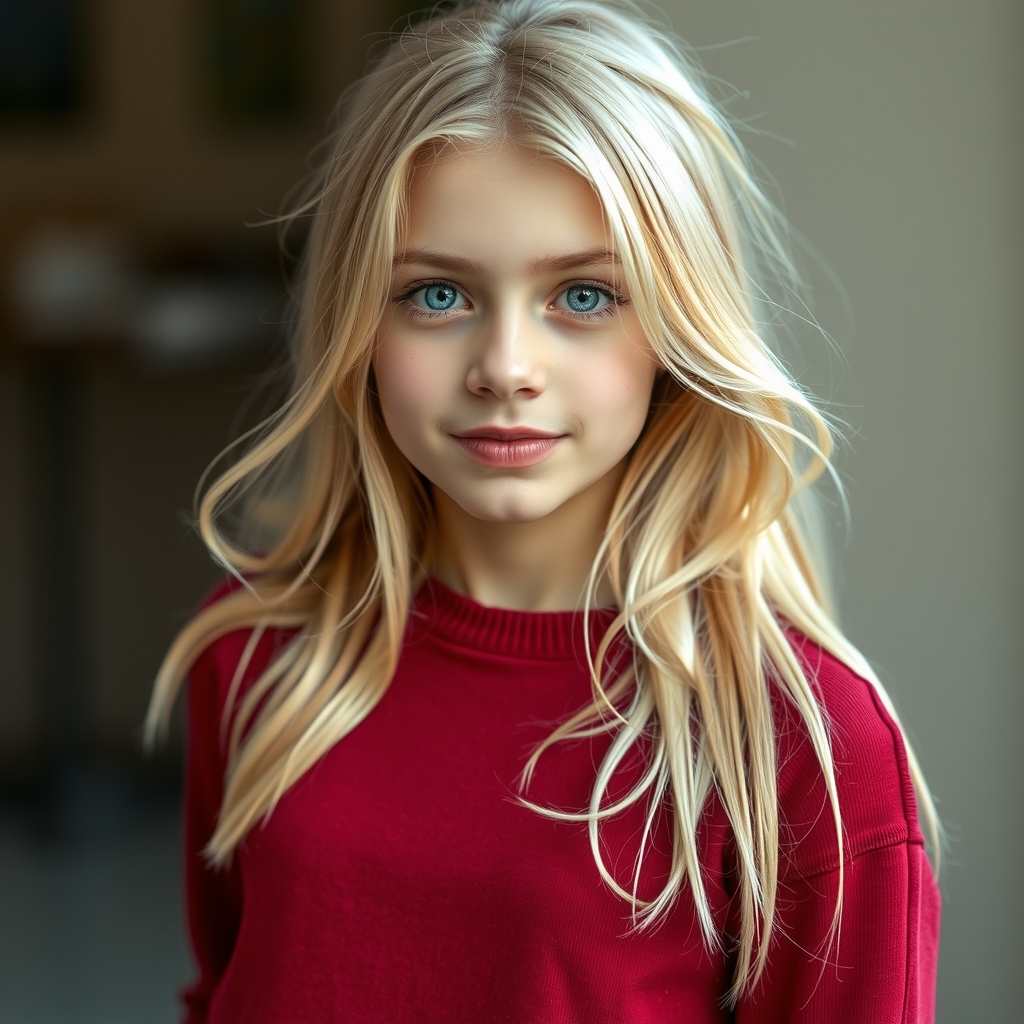 blonde teenager girl with red crop top and light blue eyes by मुफ्त एआई छवि जनरेटर - बिना लॉगिन के✨ | AIGAZOU