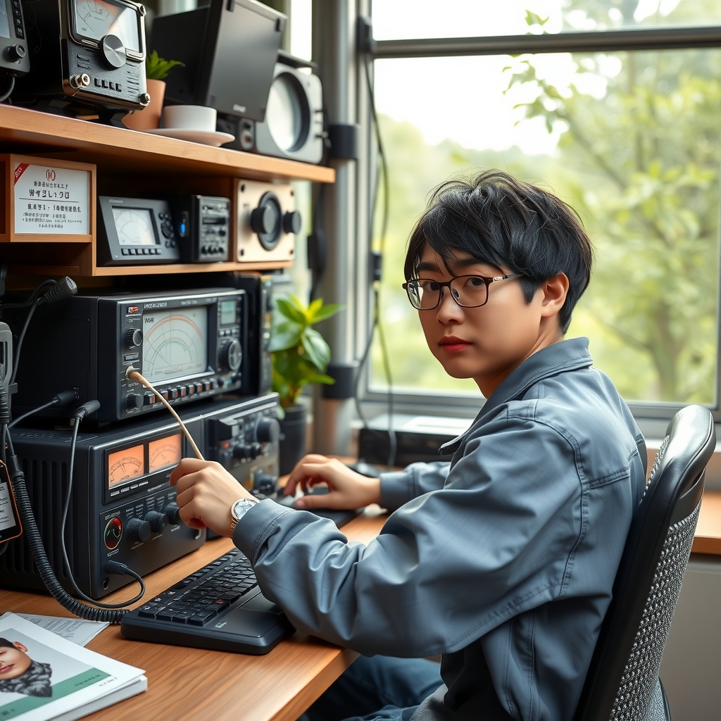 young japanese operating latest amateur radio by मुफ्त एआई छवि जनरेटर - बिना लॉगिन के✨ | AIGAZOU