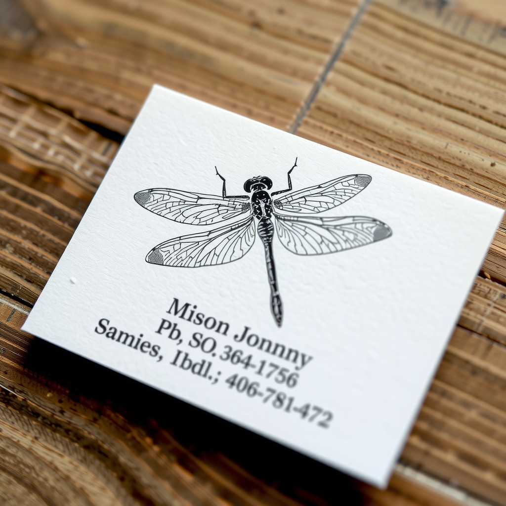 business card with name address and dragonfly watermark by Générateur d'images par IA gratuit - Aucune connexion nécessaire✨ | AIGAZOU