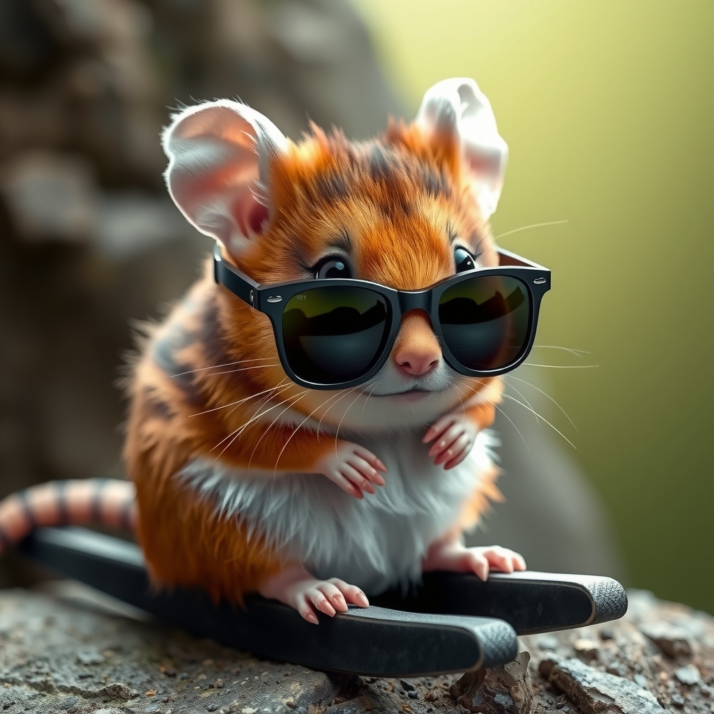 a brown white rocker mouse with sunglasses by मुफ्त एआई छवि जनरेटर - बिना लॉगिन के✨ | AIGAZOU