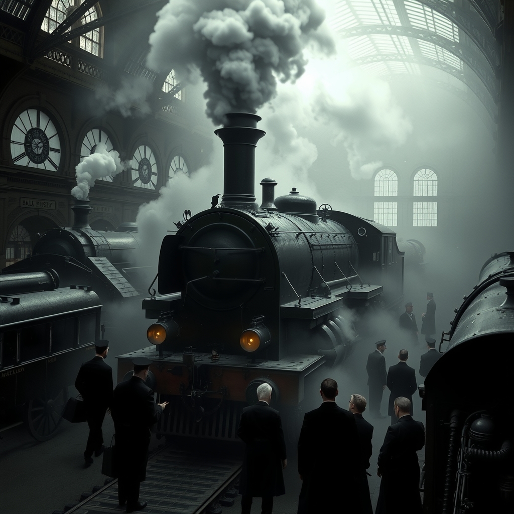 victorian scene foggy majestic railway station by मुफ्त एआई छवि जनरेटर - बिना लॉगिन के✨ | AIGAZOU