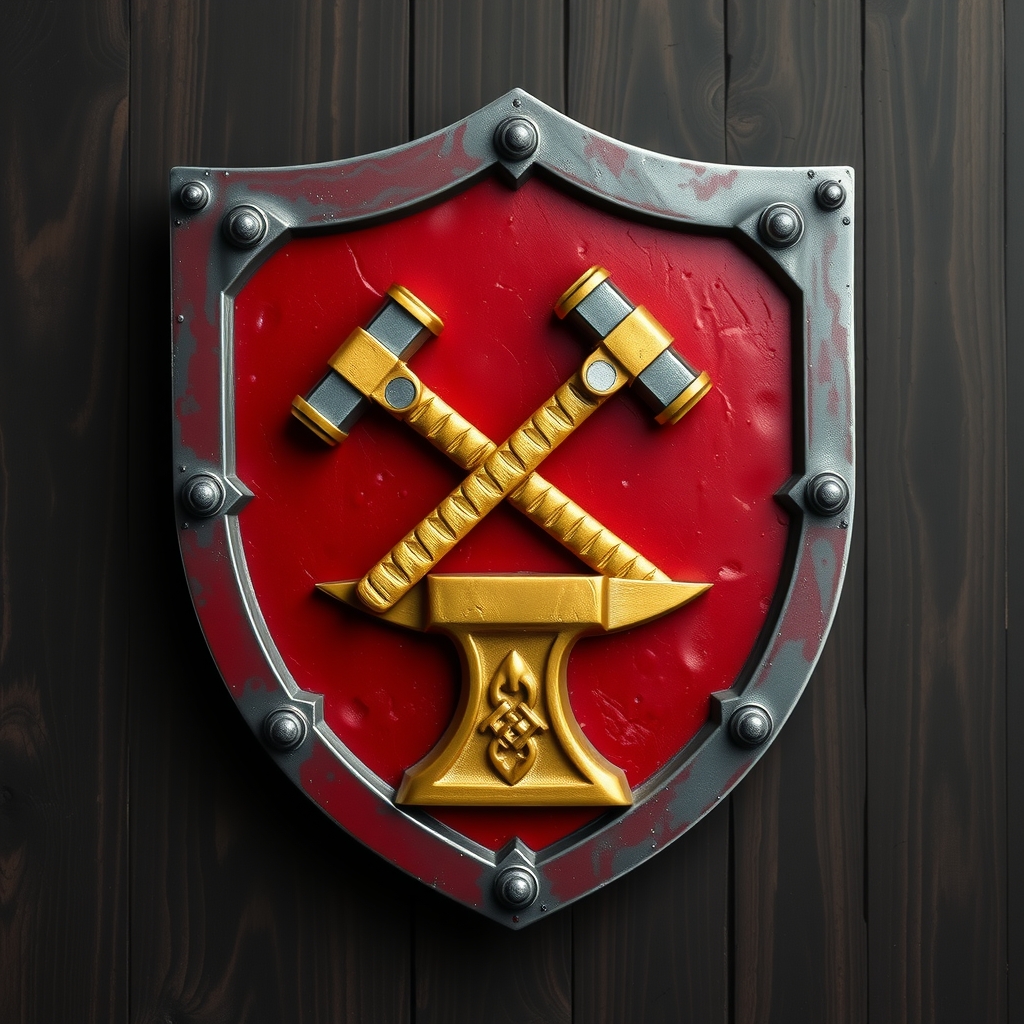 create a coat of arms for dwarves of the fantasy genre the coat of arms is a heraldic metal shield by मुफ्त एआई छवि जनरेटर - बिना लॉगिन के✨ | AIGAZOU