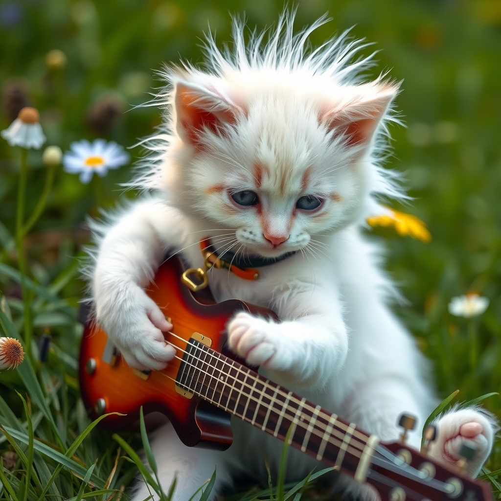 a white punk hedgehog with a punk cut plays an instrument on a meadow by मुफ्त एआई छवि जनरेटर - बिना लॉगिन के✨ | AIGAZOU