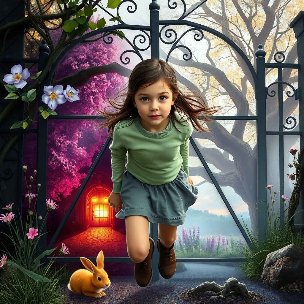 young girl discovers enchanted world through rustic gate by Générateur d'images par IA gratuit - Aucune connexion nécessaire✨ | AIGAZOU