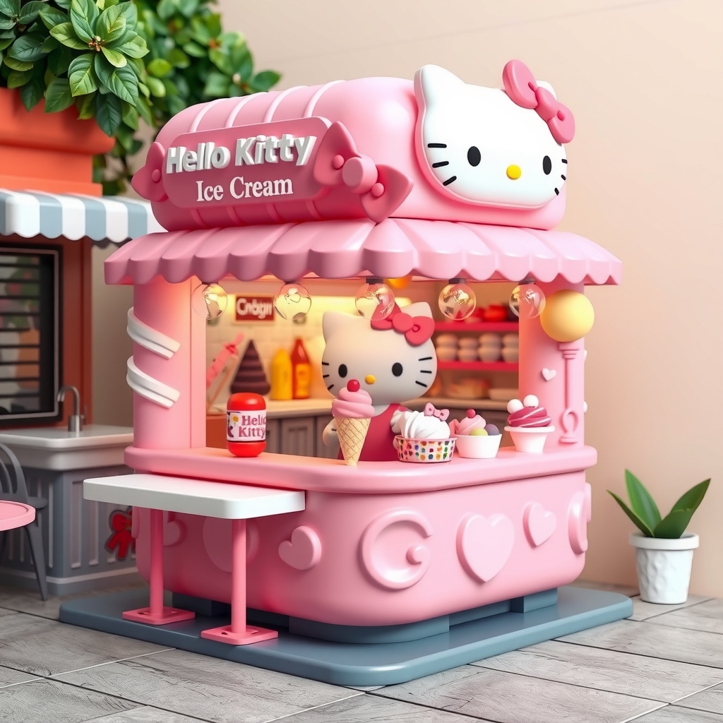 hello kitty 3d ice cream shop cute realistic by मुफ्त एआई छवि जनरेटर - बिना लॉगिन के✨ | AIGAZOU