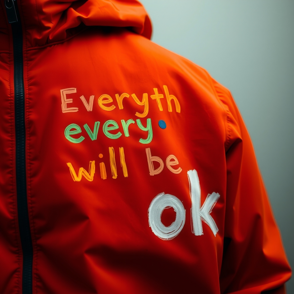 dark orange jacket with everything will be ok art by मुफ्त एआई छवि जनरेटर - बिना लॉगिन के✨ | AIGAZOU