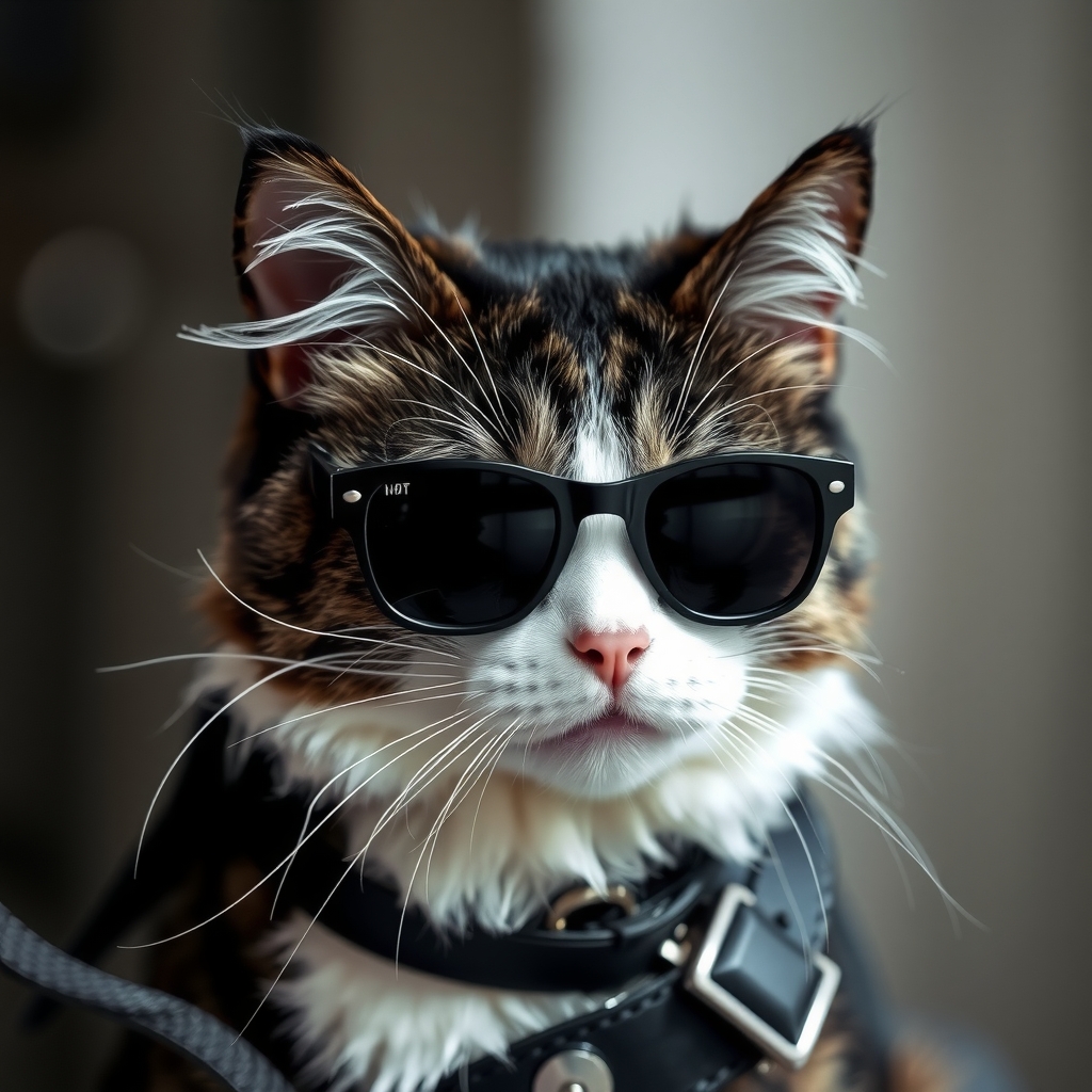 a black and white rocker cat with sunglasses by मुफ्त एआई छवि जनरेटर - बिना लॉगिन के✨ | AIGAZOU