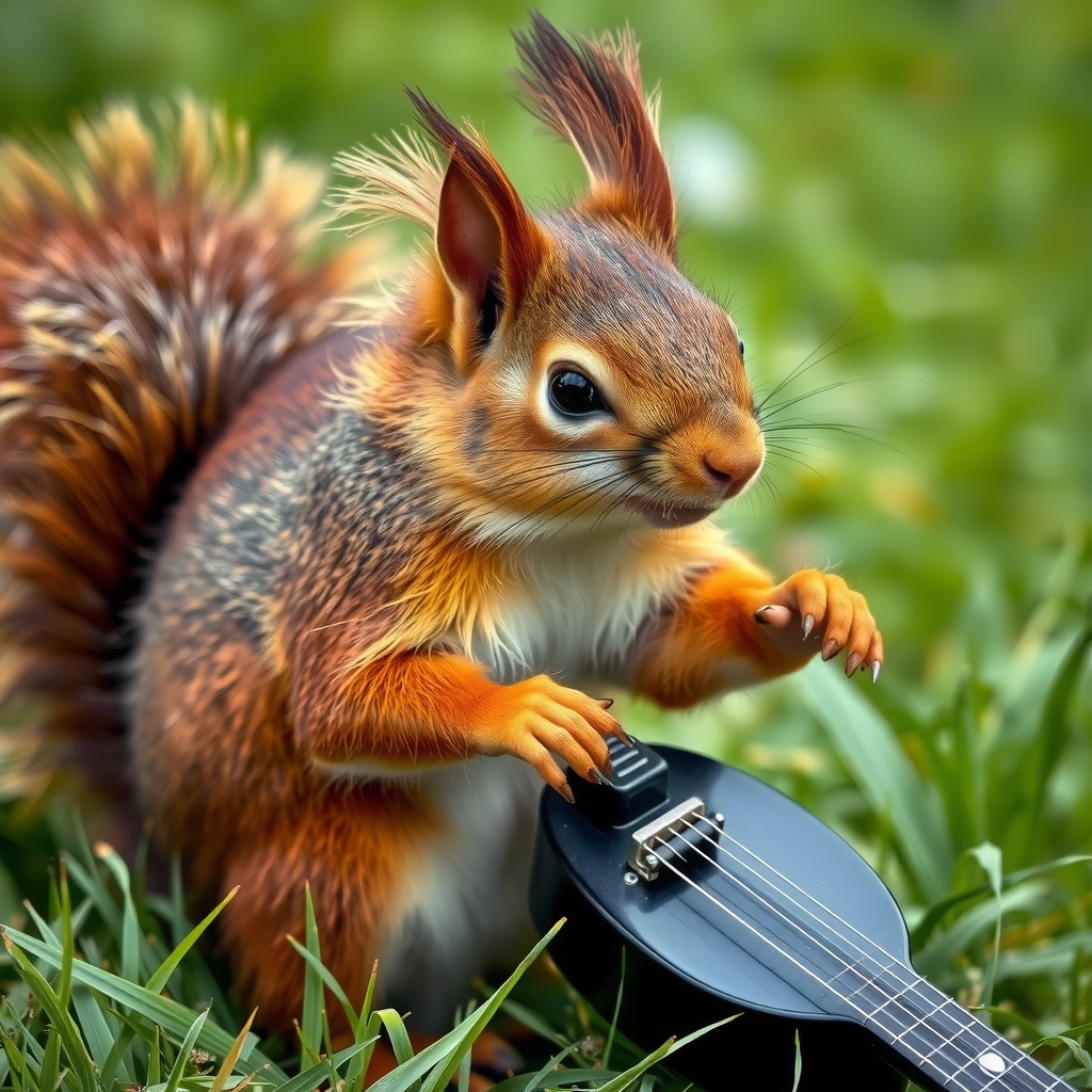 a brown punk squirrel with a punk hairstyle plays an instrument on a meadow by मुफ्त एआई छवि जनरेटर - बिना लॉगिन के✨ | AIGAZOU