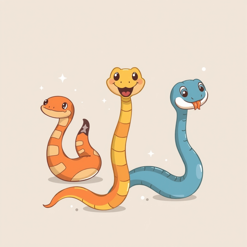 using three snakes to represent n e s in a cute illustrative style by मुफ्त एआई छवि जनरेटर - बिना लॉगिन के✨ | AIGAZOU