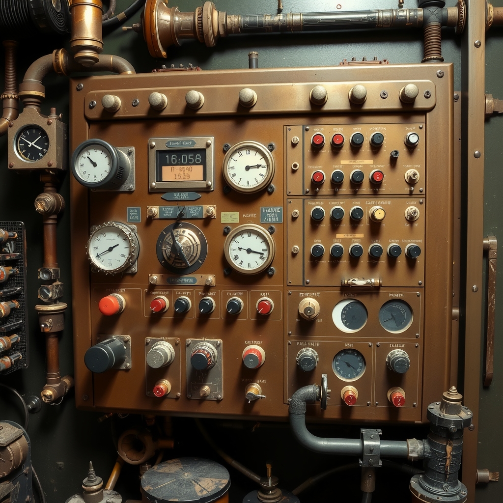 industrial steampunk control panel by Générateur d'images par IA gratuit - Aucune connexion nécessaire✨ | AIGAZOU