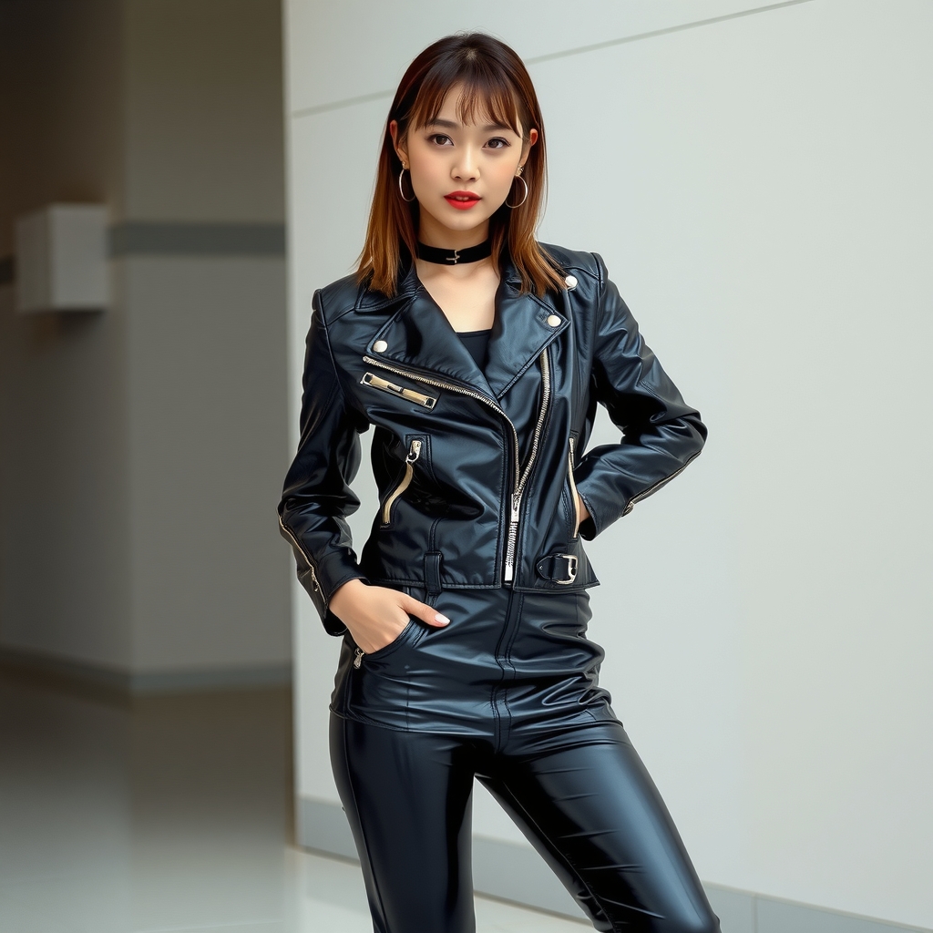 sexy japanese model wearing leather pants and jacket by मुफ्त एआई छवि जनरेटर - बिना लॉगिन के✨ | AIGAZOU