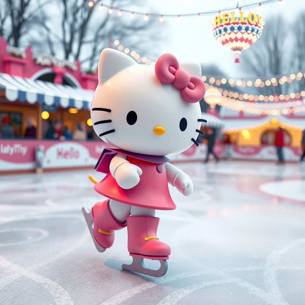 hello kitty 3d ice skating one foot lift cute realistic by मुफ्त एआई छवि जनरेटर - बिना लॉगिन के✨ | AIGAZOU