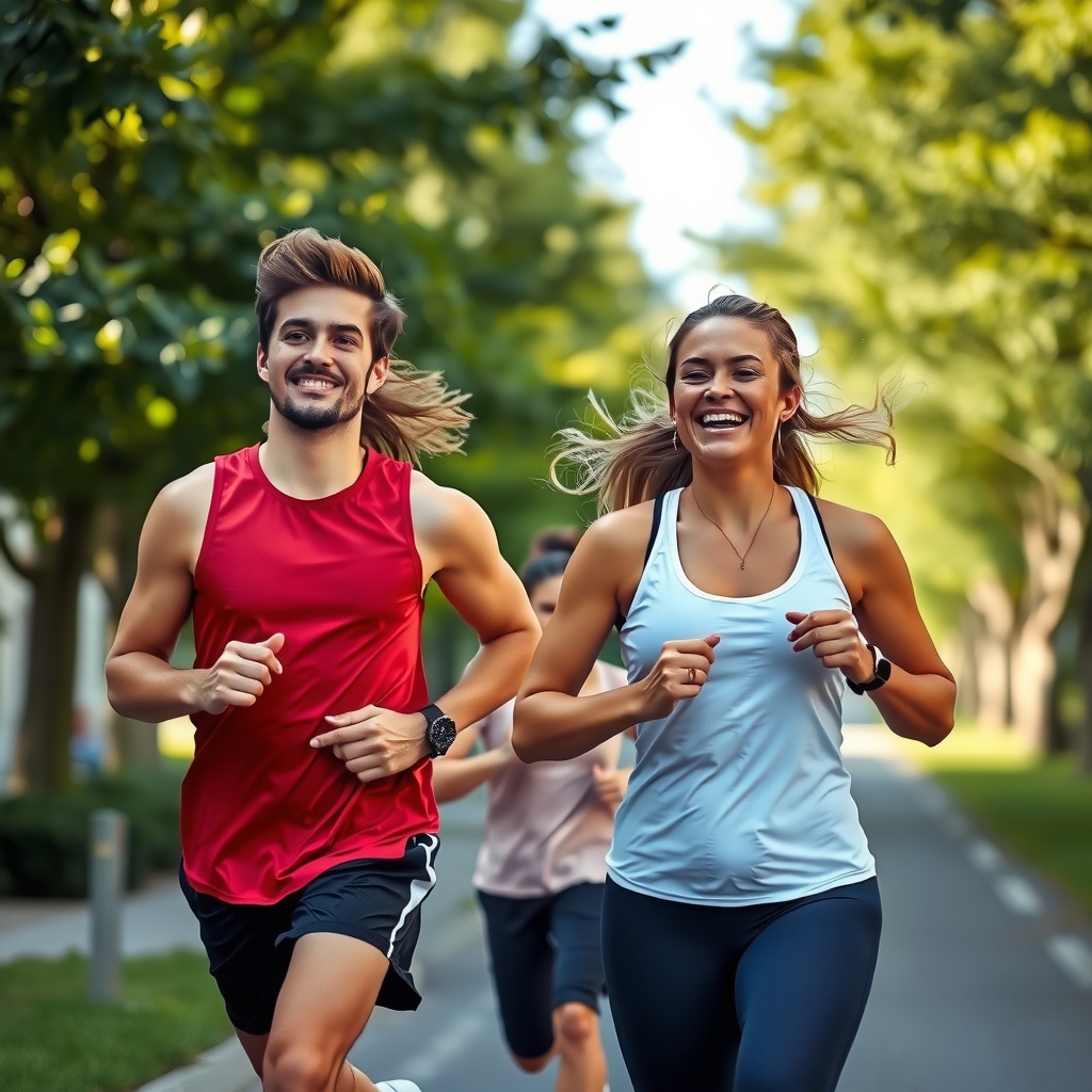 young men and women jogging by मुफ्त एआई छवि जनरेटर - बिना लॉगिन के✨ | AIGAZOU