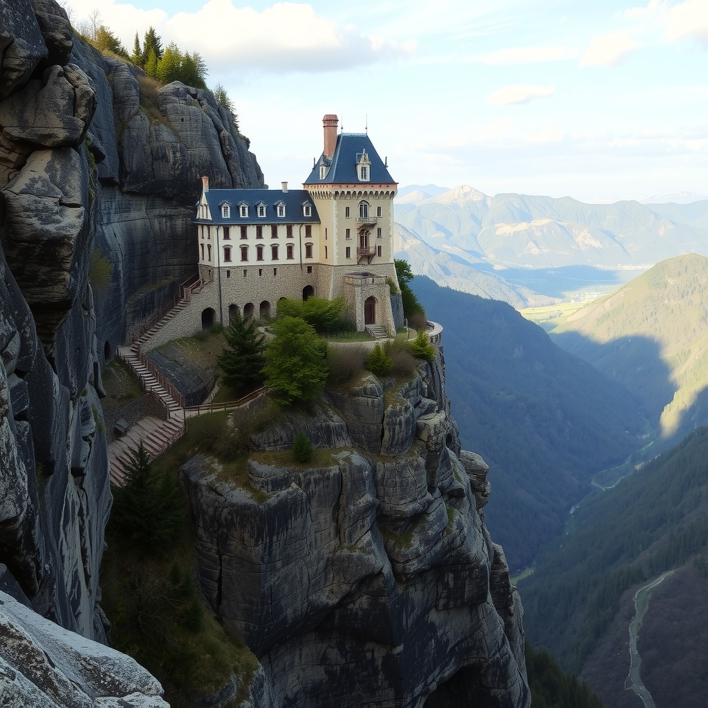 a castle on a rock overlooking a valley in a gorge by मुफ्त एआई छवि जनरेटर - बिना लॉगिन के✨ | AIGAZOU