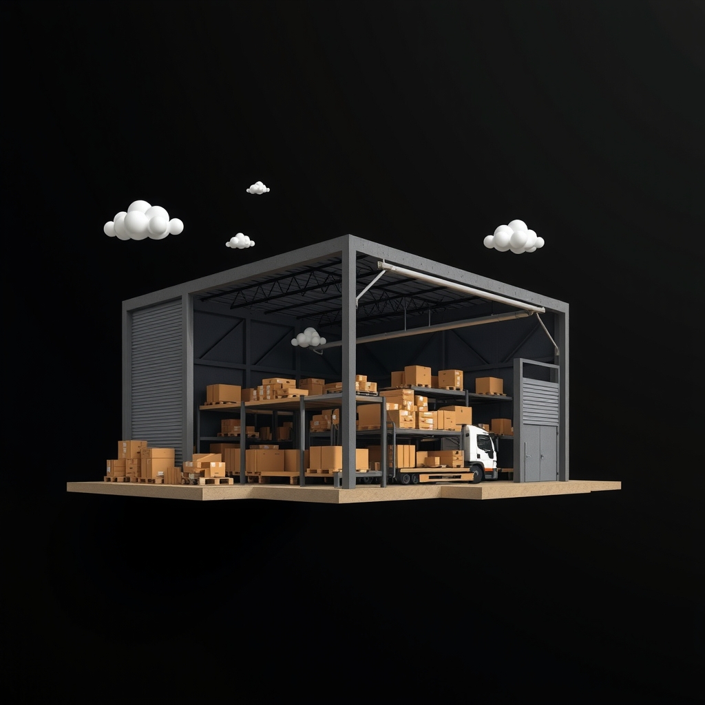 black background and warehouse building with different shapes by मुफ्त एआई छवि जनरेटर - बिना लॉगिन के✨ | AIGAZOU