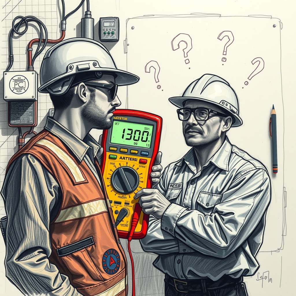 engineers with multimeter ask questions as surreal sketch by मुफ्त एआई छवि जनरेटर - बिना लॉगिन के✨ | AIGAZOU