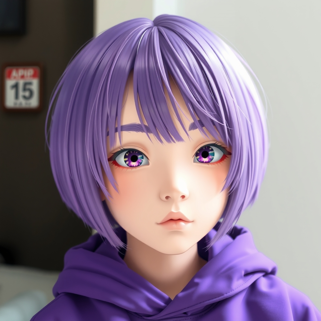 neutral boy with purple hair and purple eyes by मुफ्त एआई छवि जनरेटर - बिना लॉगिन के✨ | AIGAZOU