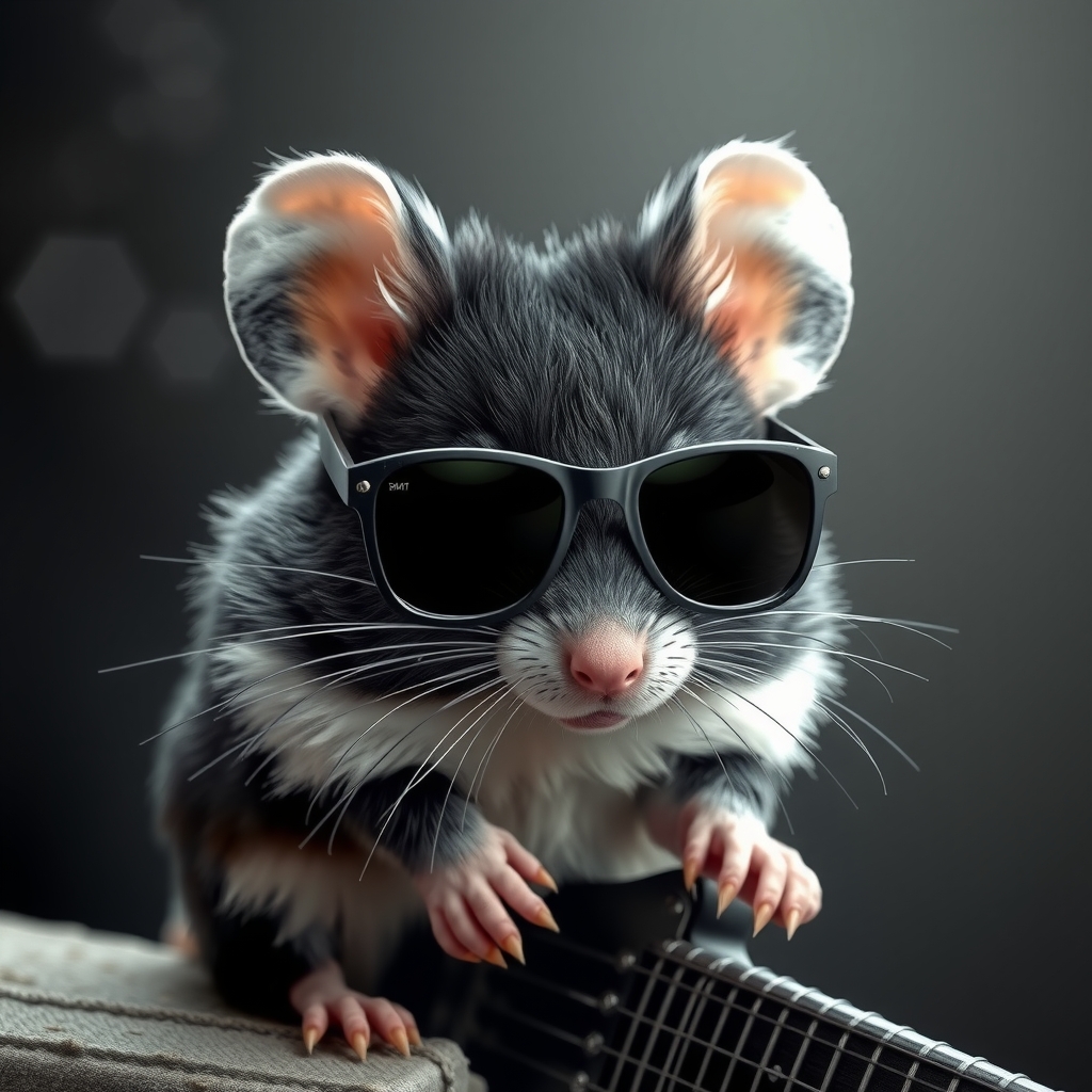 a black and white rocker mouse with sunglasses by मुफ्त एआई छवि जनरेटर - बिना लॉगिन के✨ | AIGAZOU