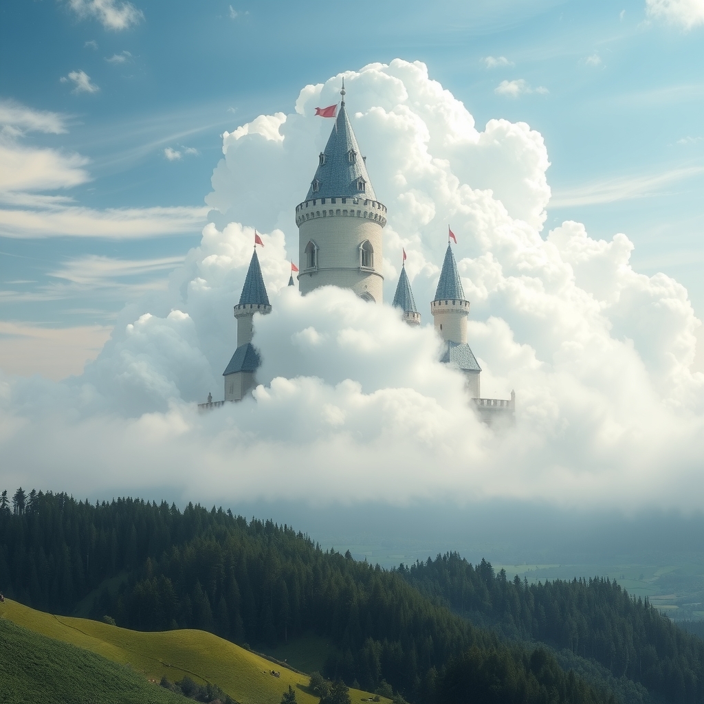 a cloud castle in the sky above the sky is a green valley by मुफ्त एआई छवि जनरेटर - बिना लॉगिन के✨ | AIGAZOU