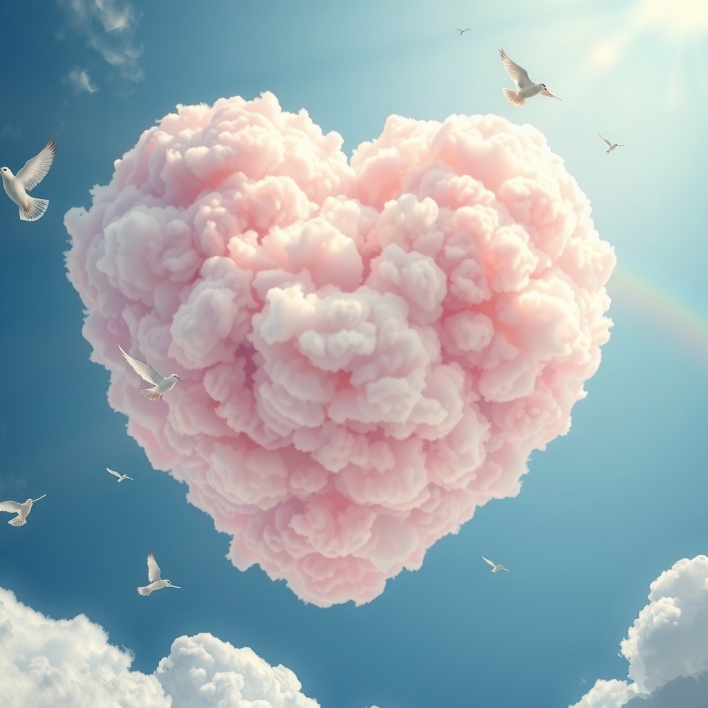 giant fluffy heart clouds floating sky by मुफ्त एआई छवि जनरेटर - बिना लॉगिन के✨ | AIGAZOU