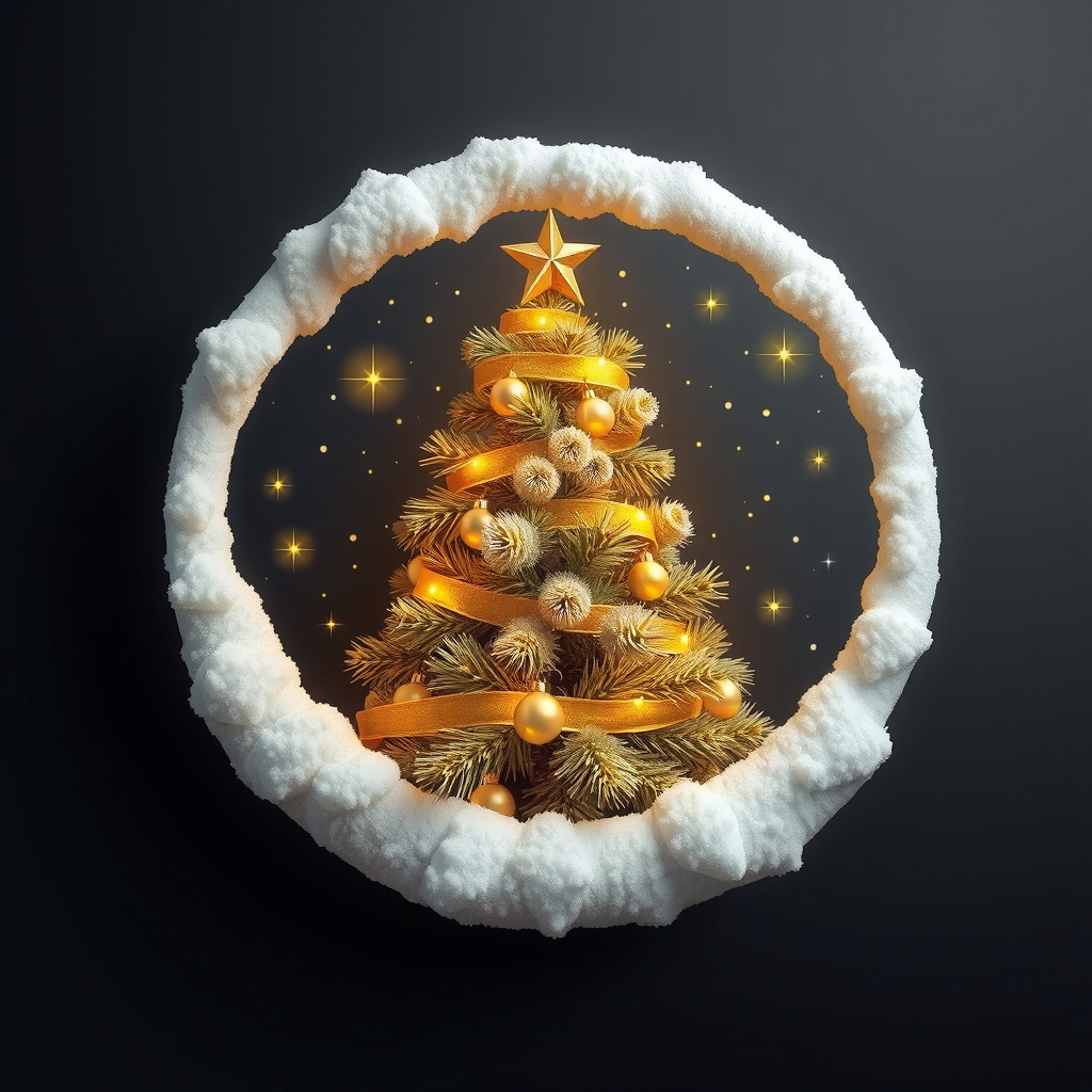 create a simple circle make the circle christmas fill the circle with a christmas tree decorated with golden ornaments it by मुफ्त एआई छवि जनरेटर - बिना लॉगिन के✨ | AIGAZOU