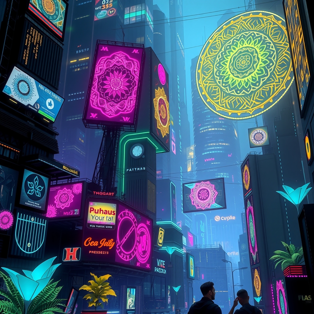 futuristic cyberpunk city neon lights bioluminescent plants by मुफ्त एआई छवि जनरेटर - बिना लॉगिन के✨ | AIGAZOU