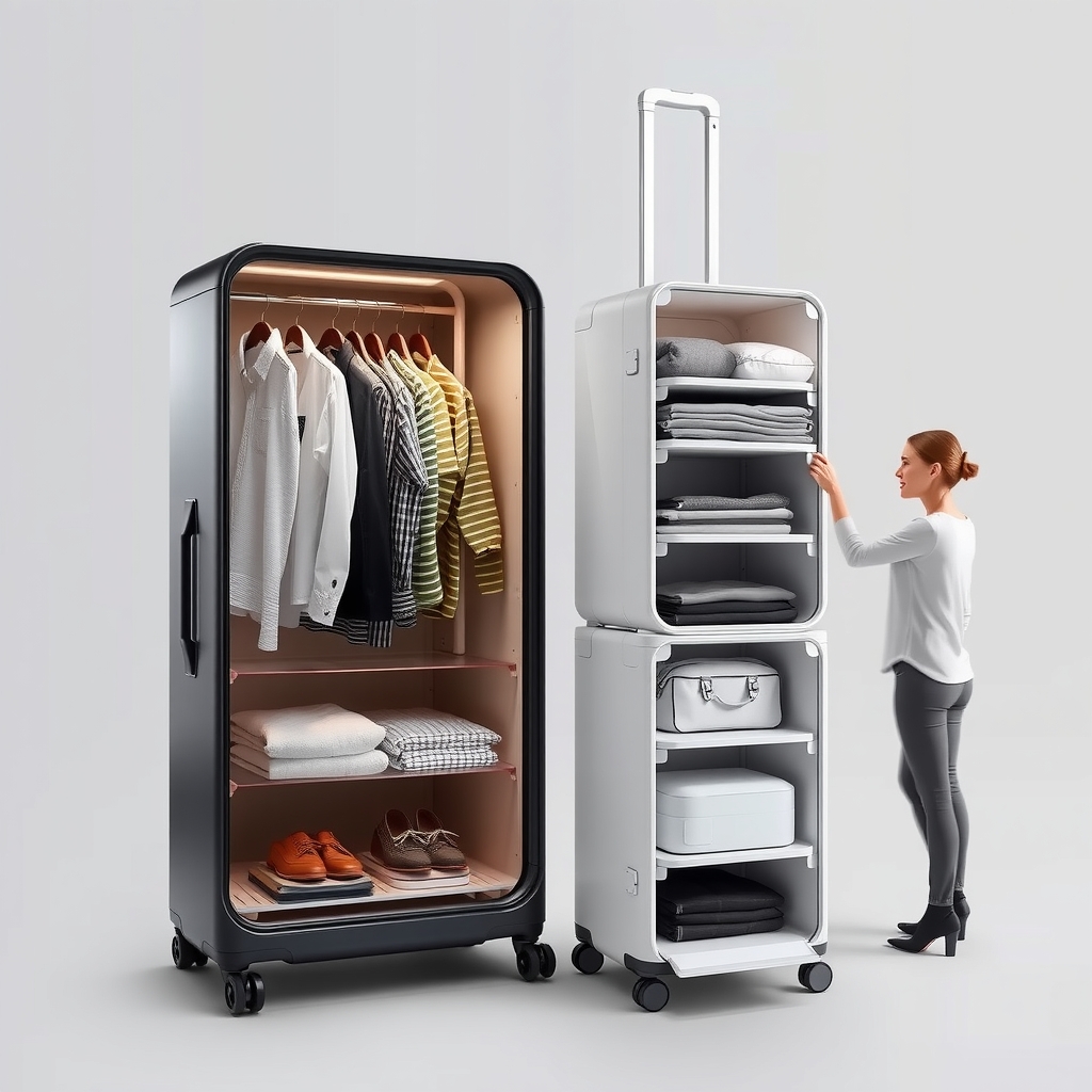 innovative suitcase design with hanger system and vertical expansion by मुफ्त एआई छवि जनरेटर - बिना लॉगिन के✨ | AIGAZOU