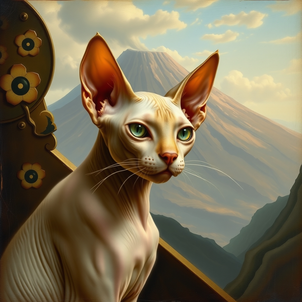 sphynx cat with vesuvius background italian painting style 19th century by मुफ्त एआई छवि जनरेटर - बिना लॉगिन के✨ | AIGAZOU